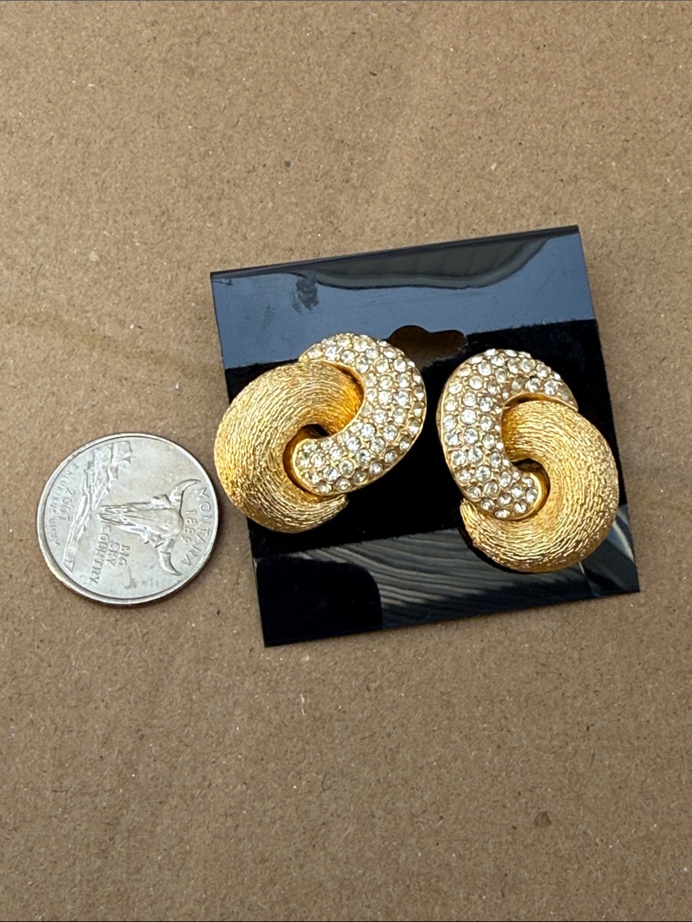 VINTAGE CHRISTIAN  DIOR  Gold-Tone Linked Knot Crystal Stud Earrings